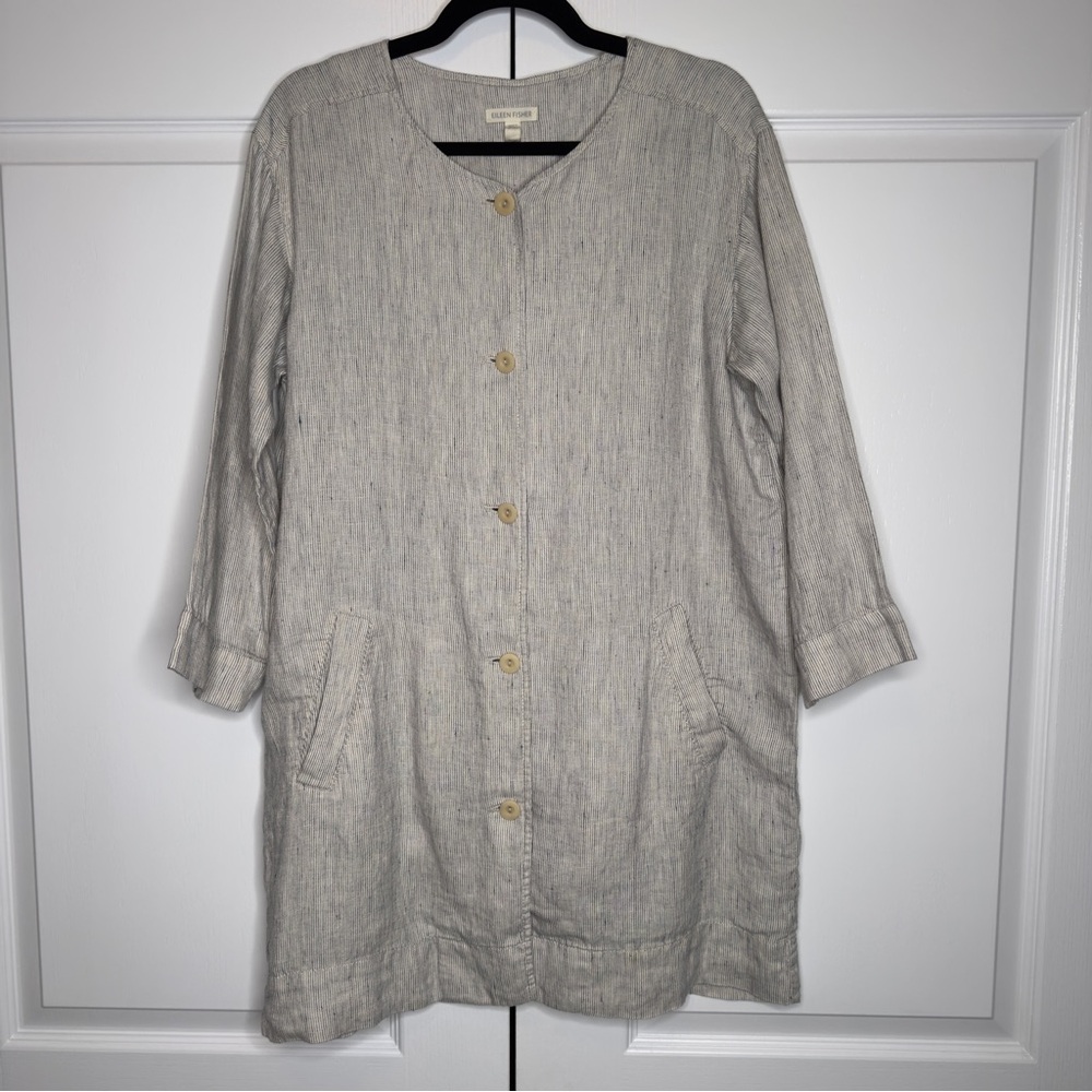 Eileen Fisher Organic Linen Button‎ Front Jacket Coat Women’s Medium